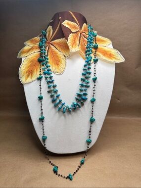 2 Vintage Turquoise Beaded Necklaces 925